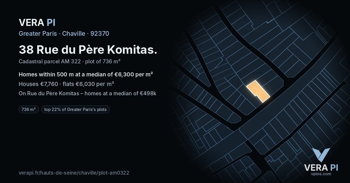 38 Rue du Père Komitas, Chaville at night – the plot lit, the parcels around coloured by the prices near them