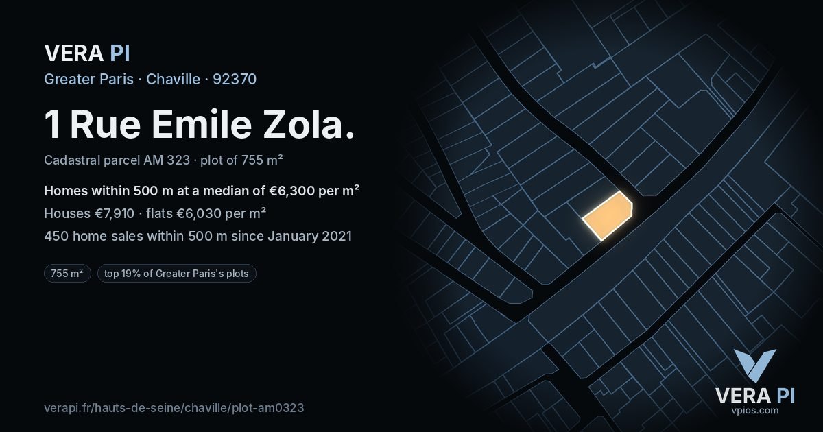 1 Rue Emile Zola, Chaville at night – the plot lit, the parcels around coloured by the prices near them