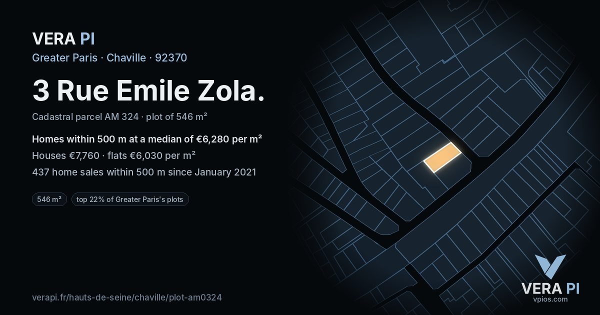 3 Rue Emile Zola, Chaville at night – the plot lit, the parcels around coloured by the prices near them