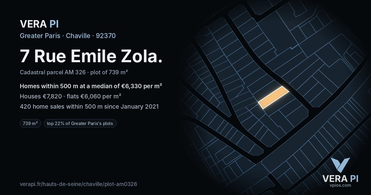 7 Rue Emile Zola, Chaville at night – the plot lit, the parcels around coloured by the prices near them