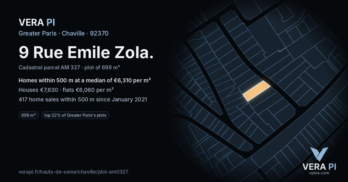 9 Rue Emile Zola, Chaville at night – the plot lit, the parcels around coloured by the prices near them