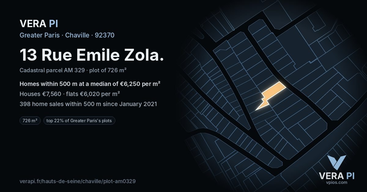 13 Rue Emile Zola, Chaville at night – the plot lit, the parcels around coloured by the prices near them