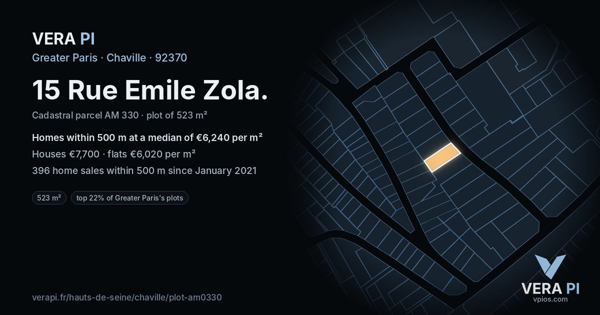 15 Rue Emile Zola, Chaville at night – the plot lit, the parcels around coloured by the prices near them