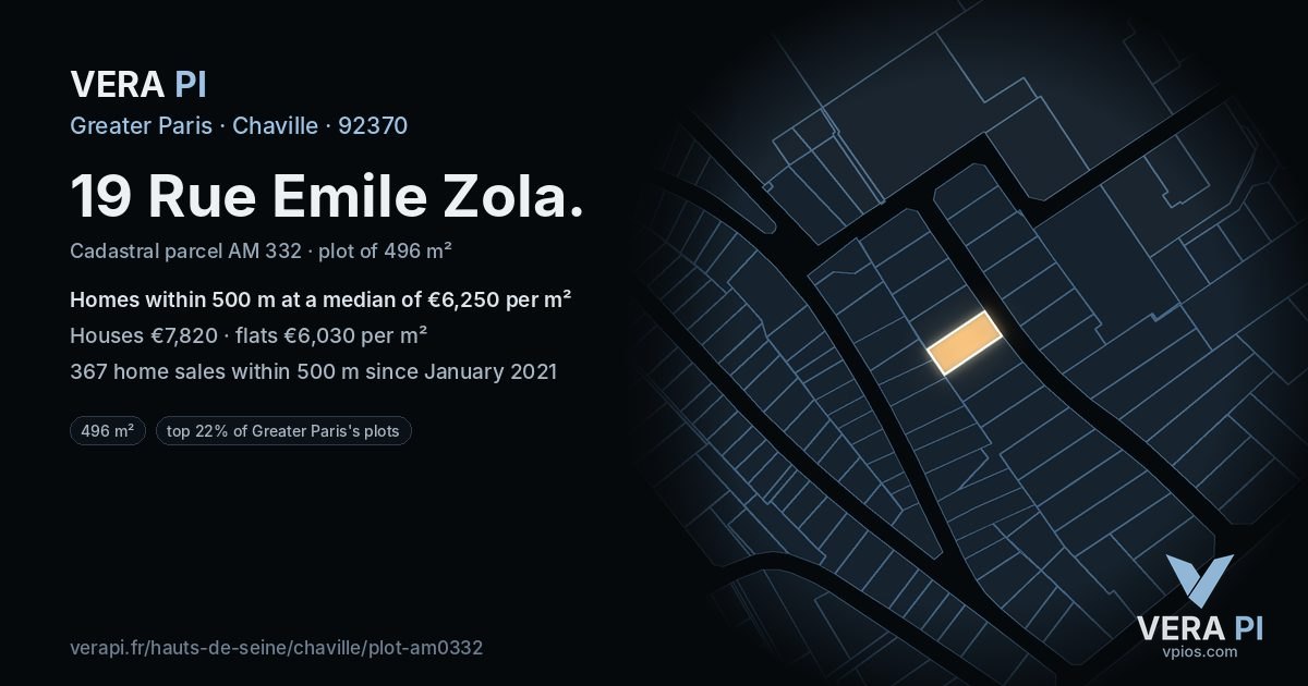 19 Rue Emile Zola, Chaville at night – the plot lit, the parcels around coloured by the prices near them