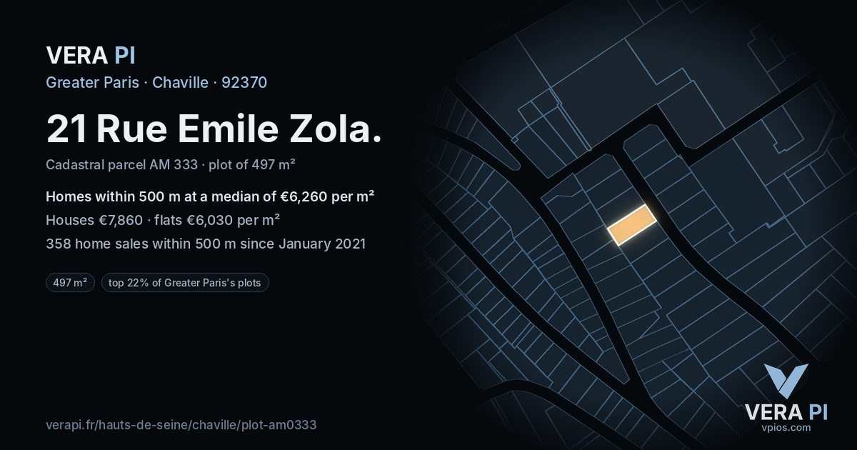 21 Rue Emile Zola, Chaville at night – the plot lit, the parcels around coloured by the prices near them