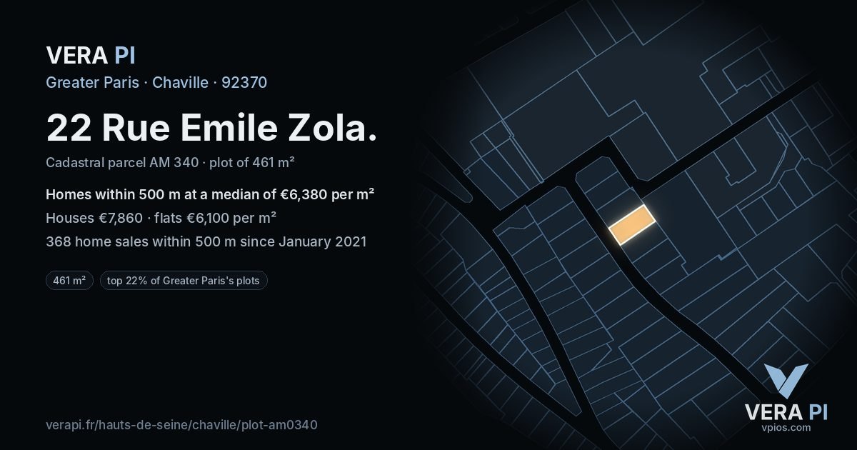 22 Rue Emile Zola, Chaville at night – the plot lit, the parcels around coloured by the prices near them