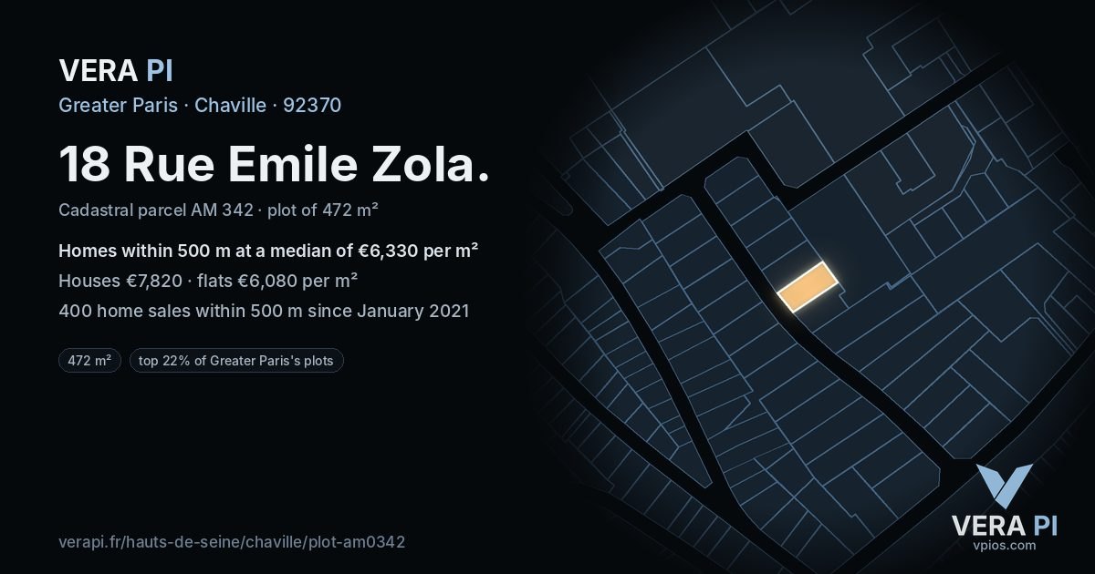 18 Rue Emile Zola, Chaville at night – the plot lit, the parcels around coloured by the prices near them