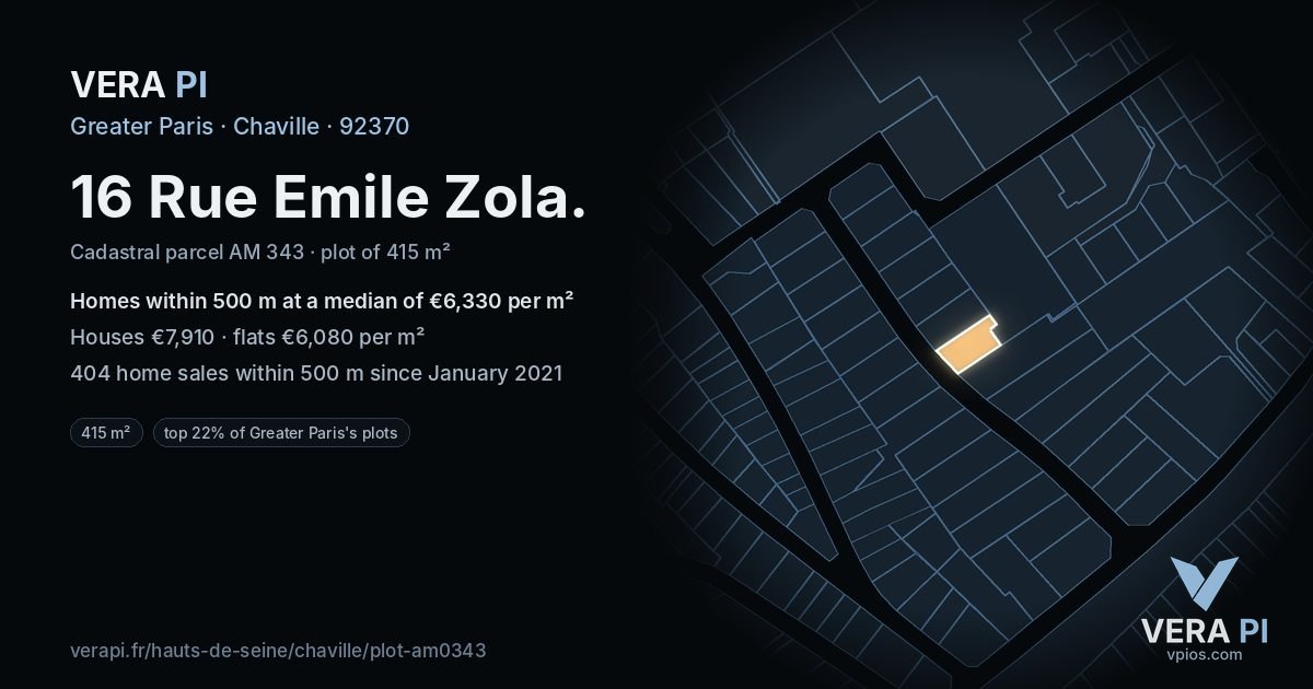 16 Rue Emile Zola, Chaville at night – the plot lit, the parcels around coloured by the prices near them