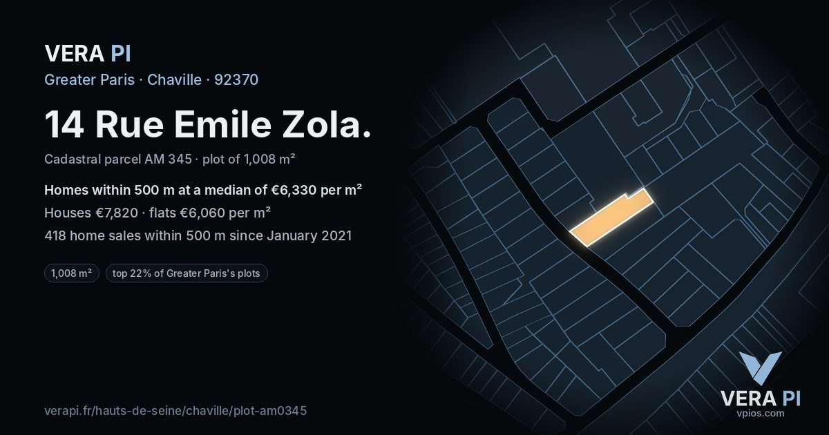 14 Rue Emile Zola, Chaville at night – the plot lit, the parcels around coloured by the prices near them