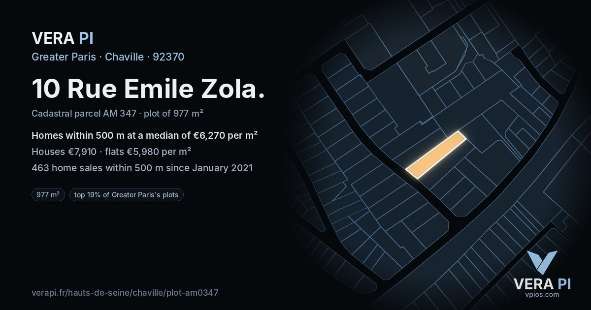 10 Rue Emile Zola, Chaville at night – the plot lit, the parcels around coloured by the prices near them