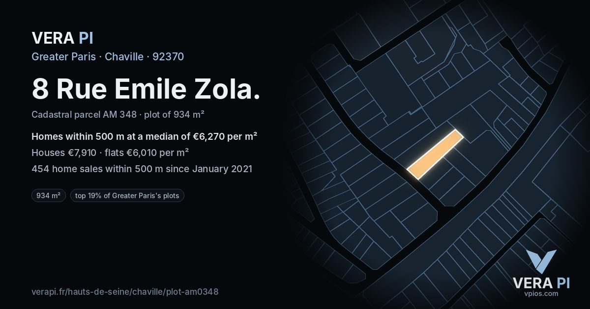 8 Rue Emile Zola, Chaville at night – the plot lit, the parcels around coloured by the prices near them