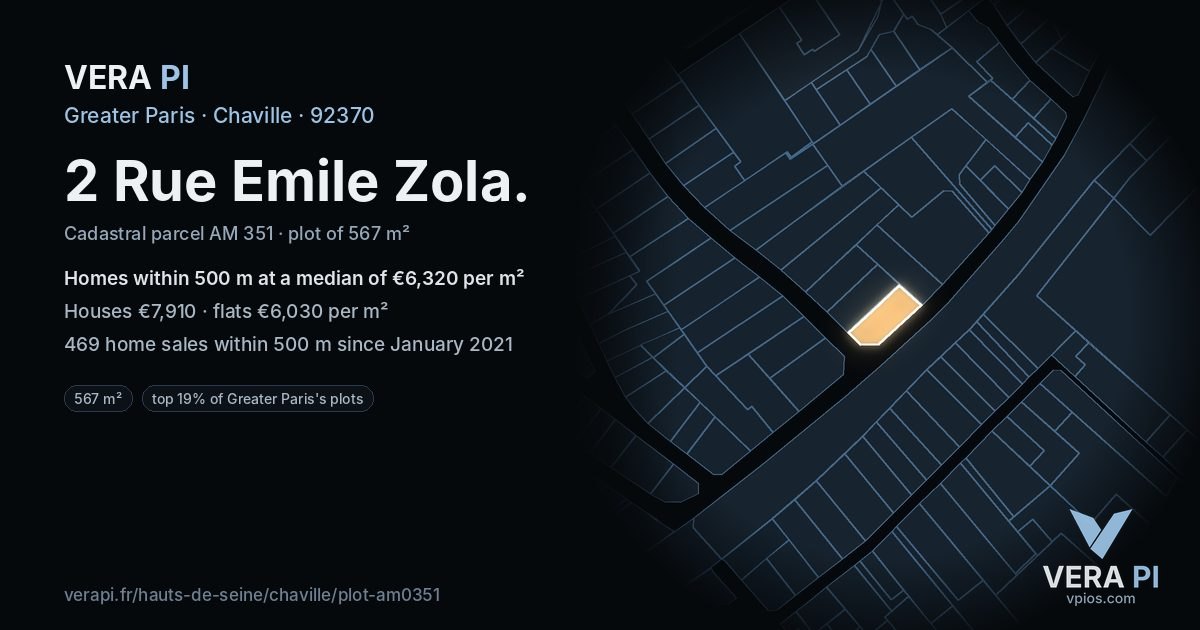 2 Rue Emile Zola, Chaville at night – the plot lit, the parcels around coloured by the prices near them