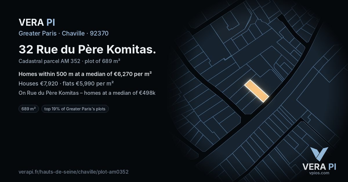 32 Rue du Père Komitas, Chaville at night – the plot lit, the parcels around coloured by the prices near them