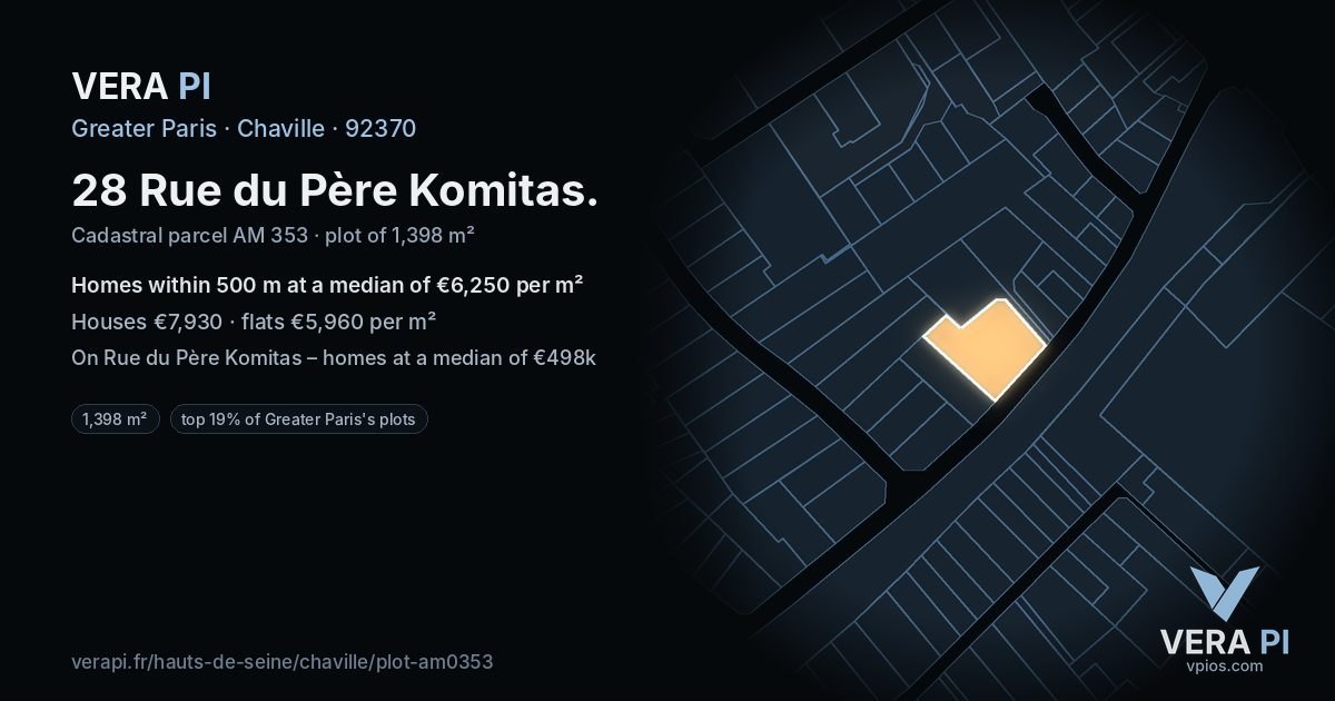 28 Rue du Père Komitas, Chaville at night – the plot lit, the parcels around coloured by the prices near them