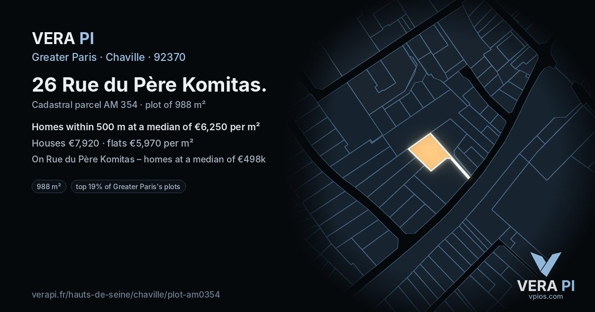 26 Rue du Père Komitas, Chaville at night – the plot lit, the parcels around coloured by the prices near them