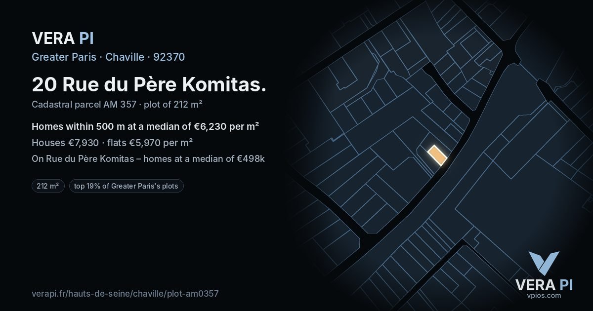 20 Rue du Père Komitas, Chaville at night – the plot lit, the parcels around coloured by the prices near them