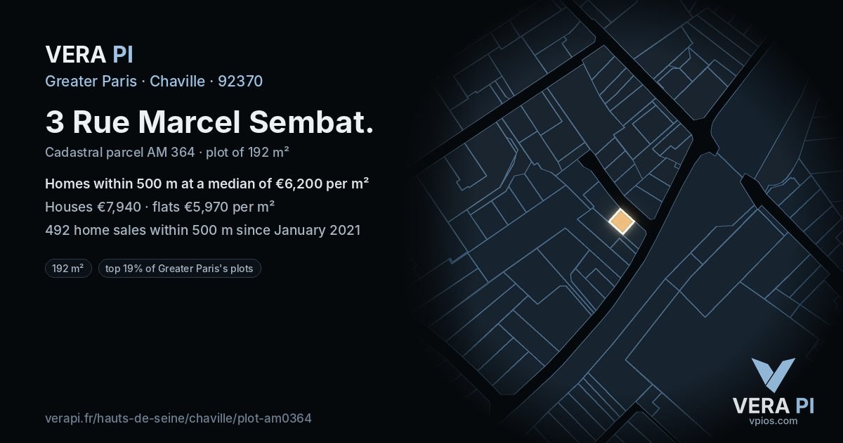 3 Rue Marcel Sembat, Chaville at night – the plot lit, the parcels around coloured by the prices near them