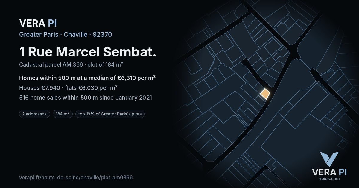 1 Rue Marcel Sembat, Chaville at night – the plot lit, the parcels around coloured by the prices near them