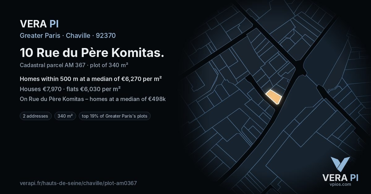 10 Rue du Père Komitas, Chaville at night – the plot lit, the parcels around coloured by the prices near them