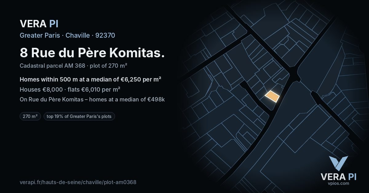 8 Rue du Père Komitas, Chaville at night – the plot lit, the parcels around coloured by the prices near them