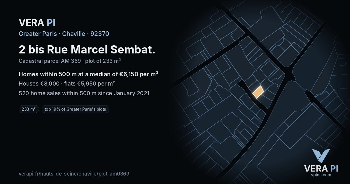2 bis Rue Marcel Sembat, Chaville at night – the plot lit, the parcels around coloured by the prices near them