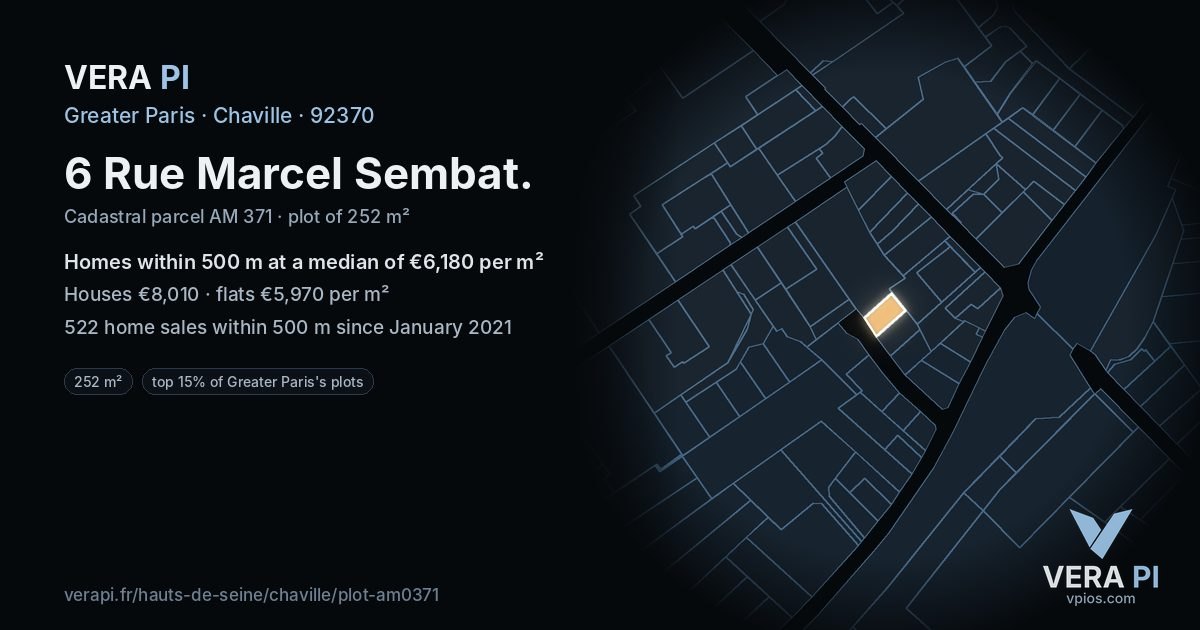6 Rue Marcel Sembat, Chaville at night – the plot lit, the parcels around coloured by the prices near them