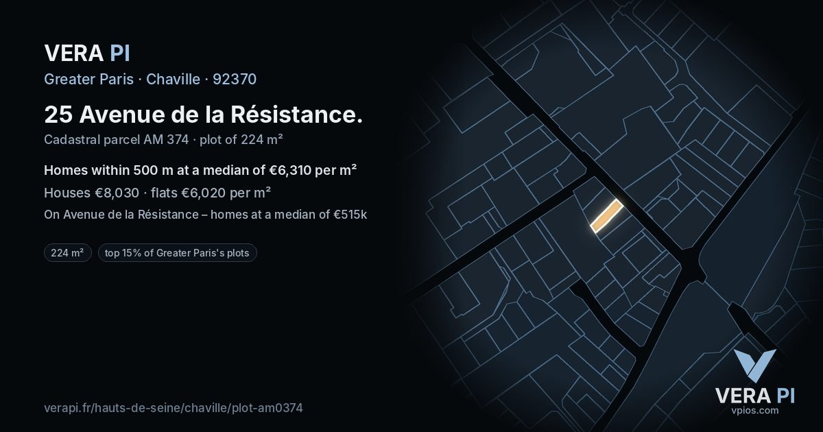 25 Avenue de la Résistance, Chaville at night – the plot lit, the parcels around coloured by the prices near them