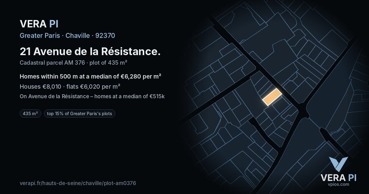 21 Avenue de la Résistance, Chaville at night – the plot lit, the parcels around coloured by the prices near them