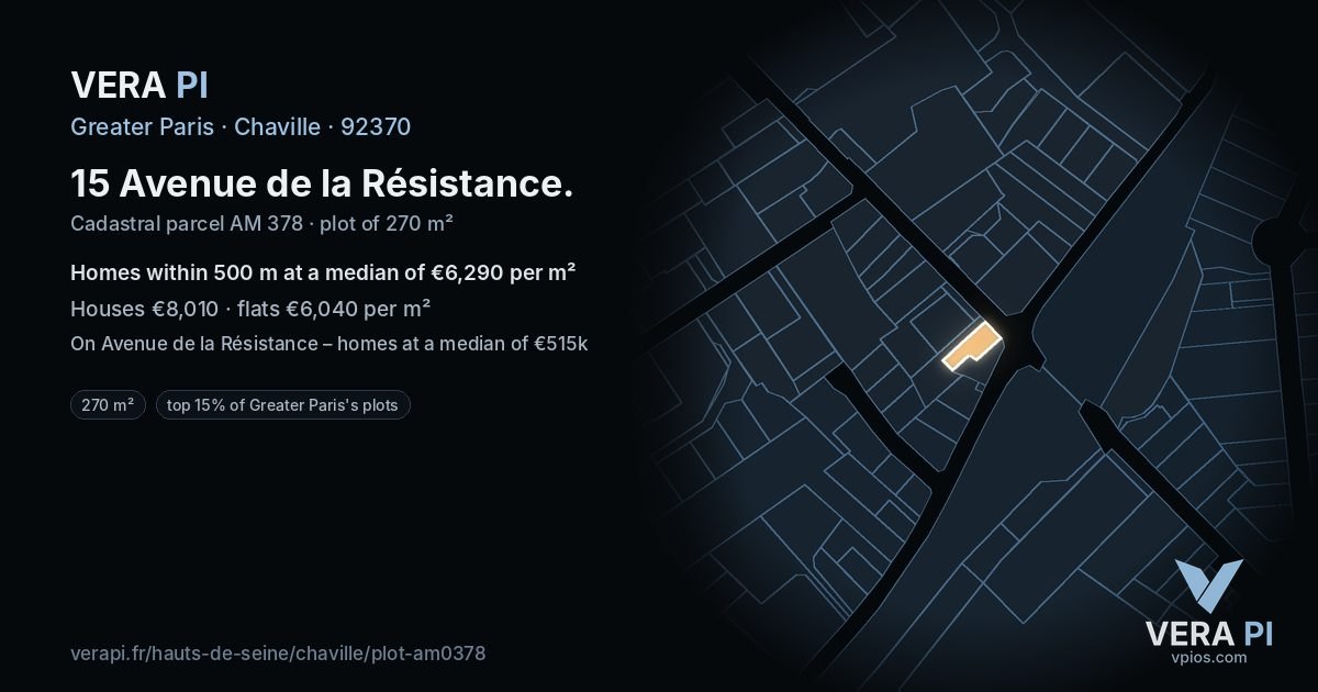 15 Avenue de la Résistance, Chaville at night – the plot lit, the parcels around coloured by the prices near them