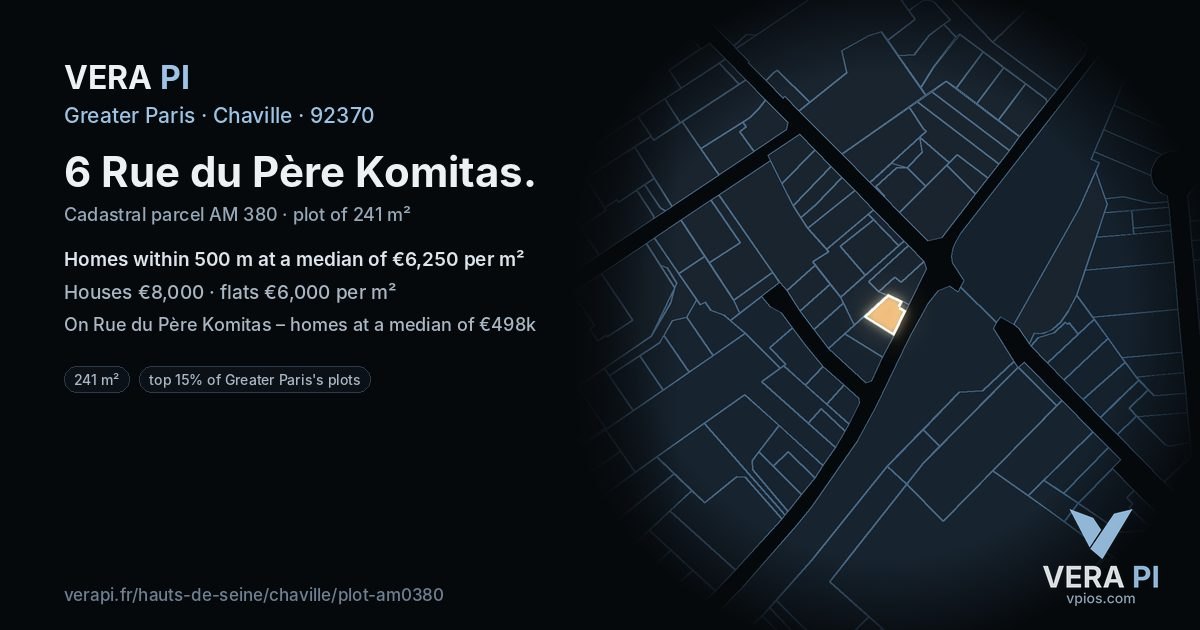 6 Rue du Père Komitas, Chaville at night – the plot lit, the parcels around coloured by the prices near them