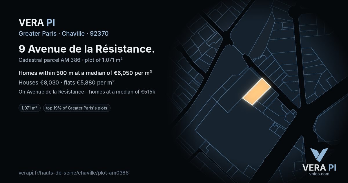 9 Avenue de la Résistance, Chaville at night – the plot lit, the parcels around coloured by the prices near them