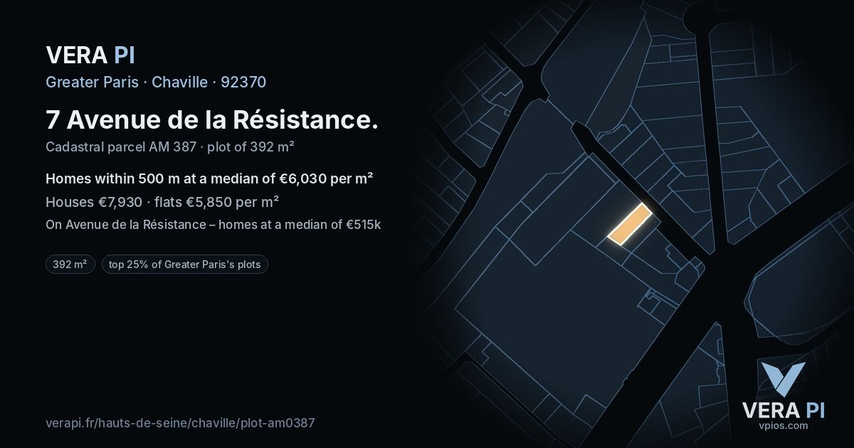 7 Avenue de la Résistance, Chaville at night – the plot lit, the parcels around coloured by the prices near them