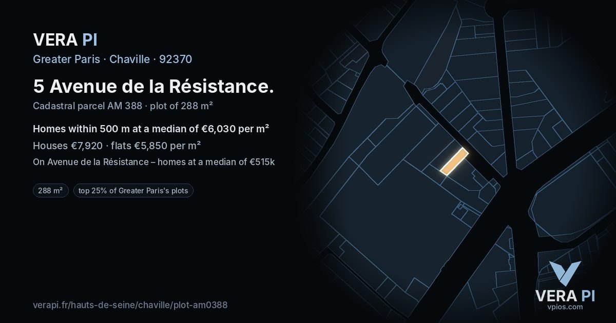 5 Avenue de la Résistance, Chaville at night – the plot lit, the parcels around coloured by the prices near them
