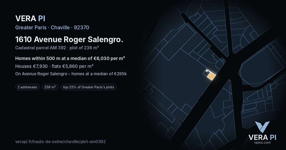 1610 Avenue Roger Salengro, Chaville at night – the plot lit, the parcels around coloured by the prices near them