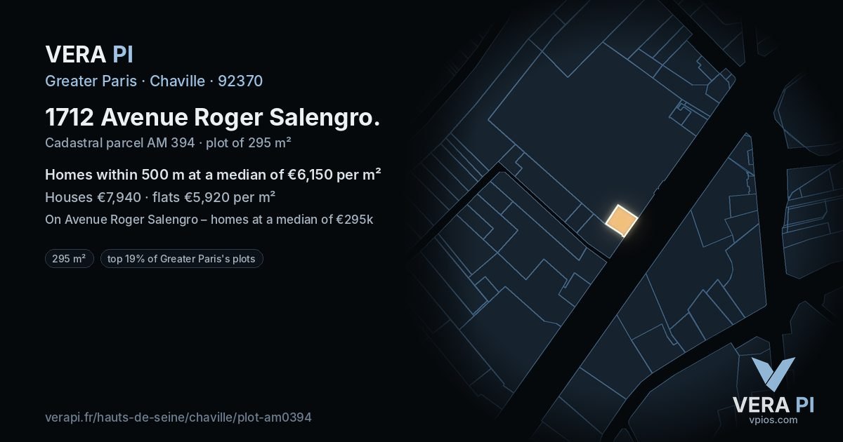 1712 Avenue Roger Salengro, Chaville at night – the plot lit, the parcels around coloured by the prices near them