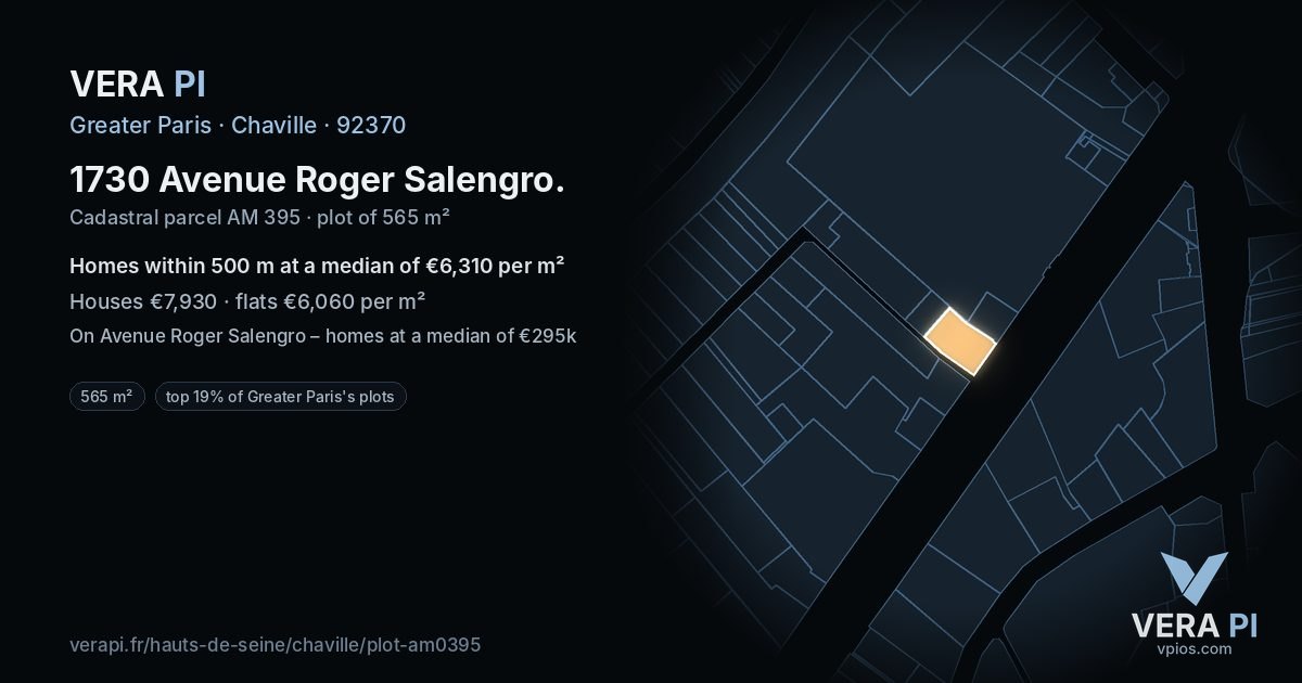 1730 Avenue Roger Salengro, Chaville at night – the plot lit, the parcels around coloured by the prices near them