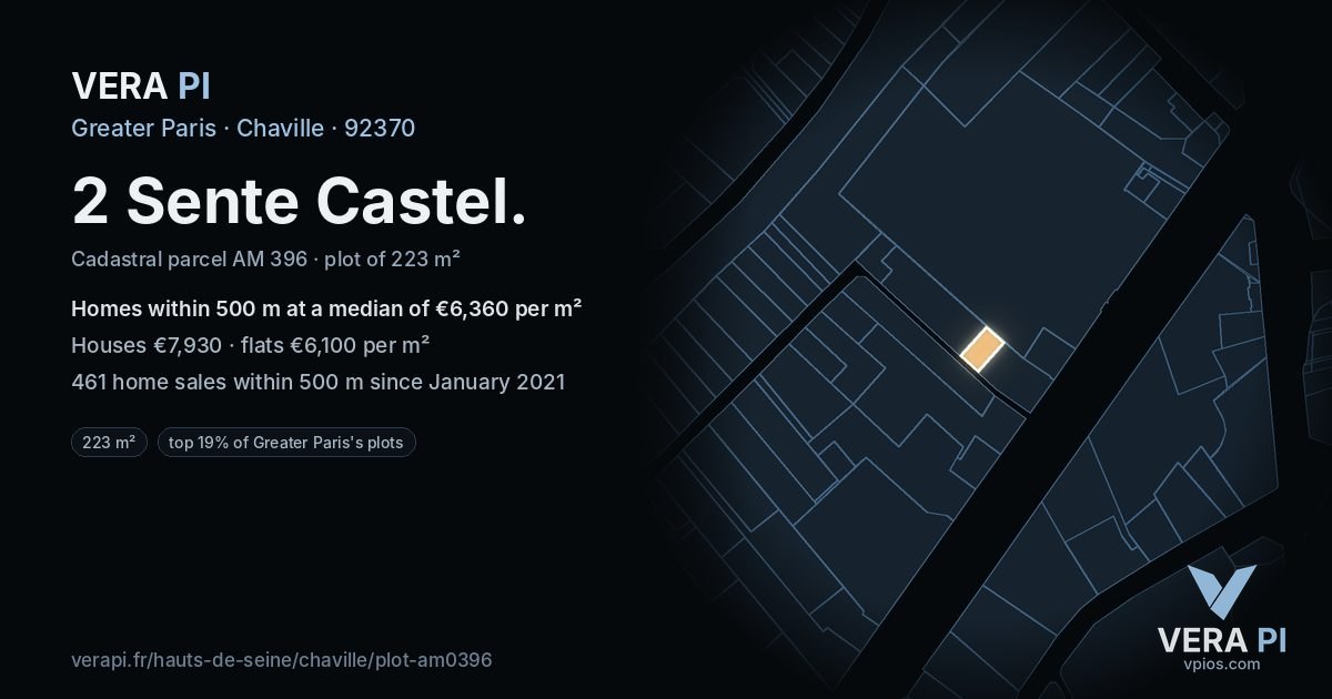 2 Sente Castel, Chaville at night – the plot lit, the parcels around coloured by the prices near them