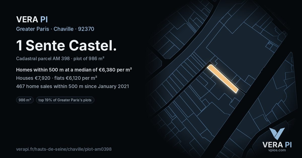 1 Sente Castel, Chaville at night – the plot lit, the parcels around coloured by the prices near them