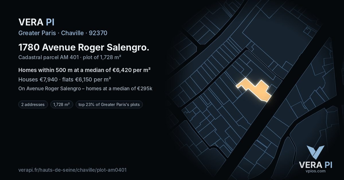1780 Avenue Roger Salengro, Chaville at night – the plot lit, the parcels around coloured by the prices near them