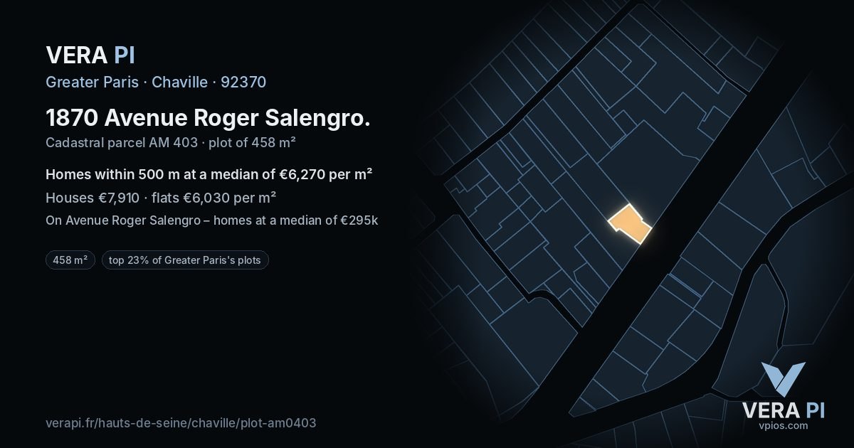 1870 Avenue Roger Salengro, Chaville at night – the plot lit, the parcels around coloured by the prices near them