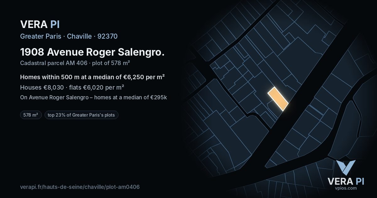 1908 Avenue Roger Salengro, Chaville at night – the plot lit, the parcels around coloured by the prices near them