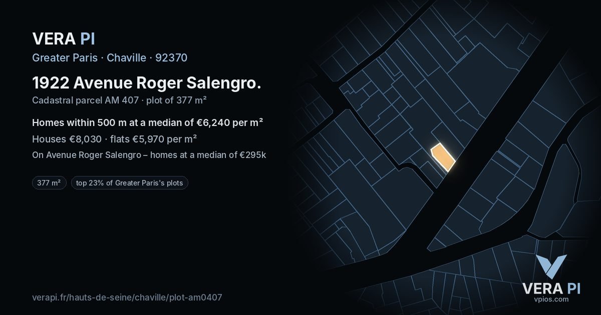 1922 Avenue Roger Salengro, Chaville at night – the plot lit, the parcels around coloured by the prices near them