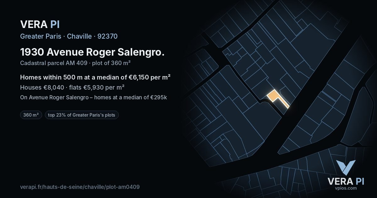 1930 Avenue Roger Salengro, Chaville at night – the plot lit, the parcels around coloured by the prices near them