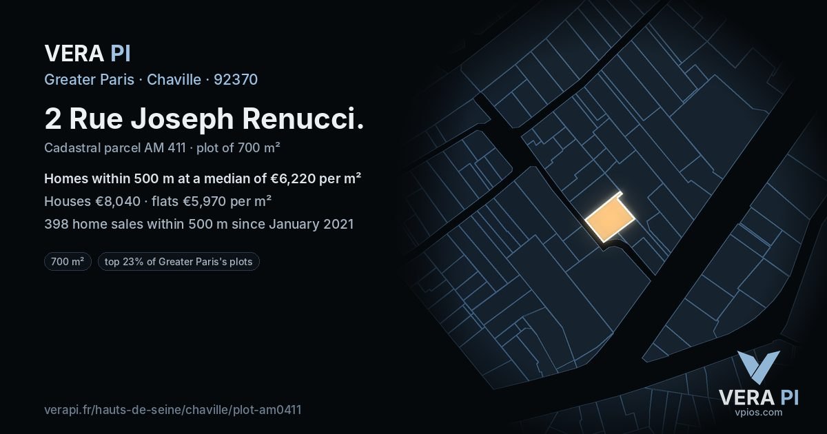 2 Rue Joseph Renucci, Chaville at night – the plot lit, the parcels around coloured by the prices near them