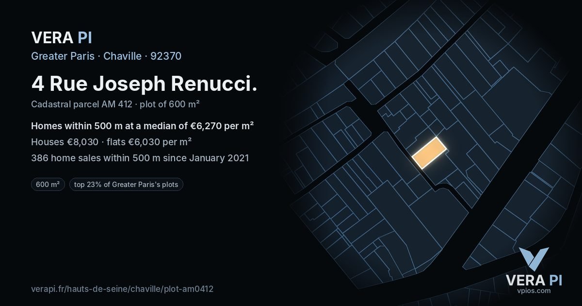 4 Rue Joseph Renucci, Chaville at night – the plot lit, the parcels around coloured by the prices near them