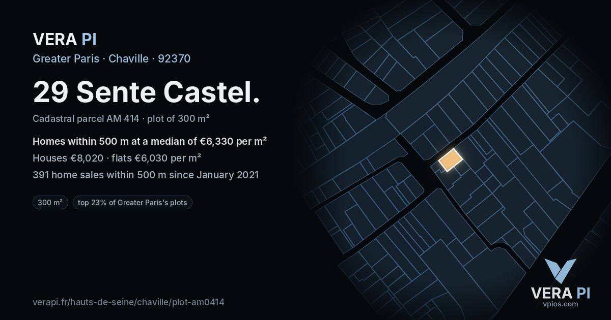 29 Sente Castel, Chaville at night – the plot lit, the parcels around coloured by the prices near them
