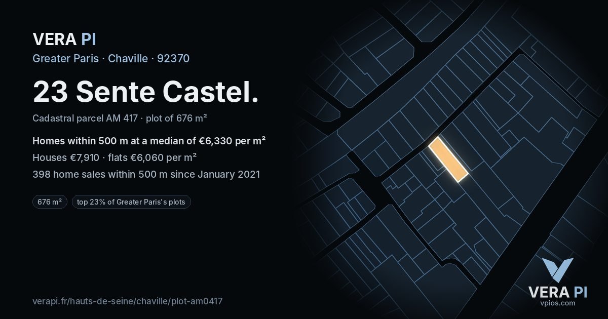 23 Sente Castel, Chaville at night – the plot lit, the parcels around coloured by the prices near them
