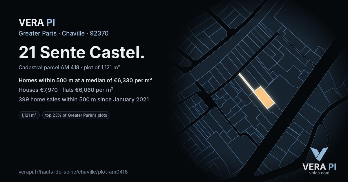21 Sente Castel, Chaville at night – the plot lit, the parcels around coloured by the prices near them