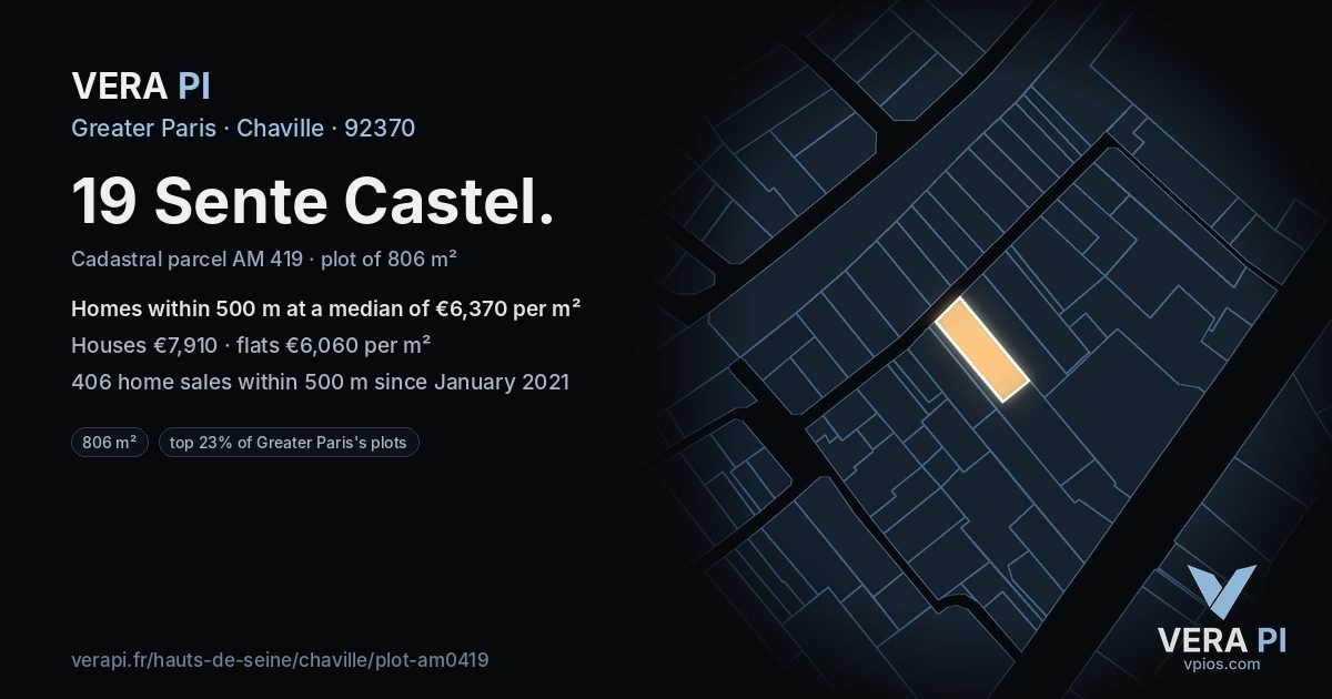 19 Sente Castel, Chaville at night – the plot lit, the parcels around coloured by the prices near them