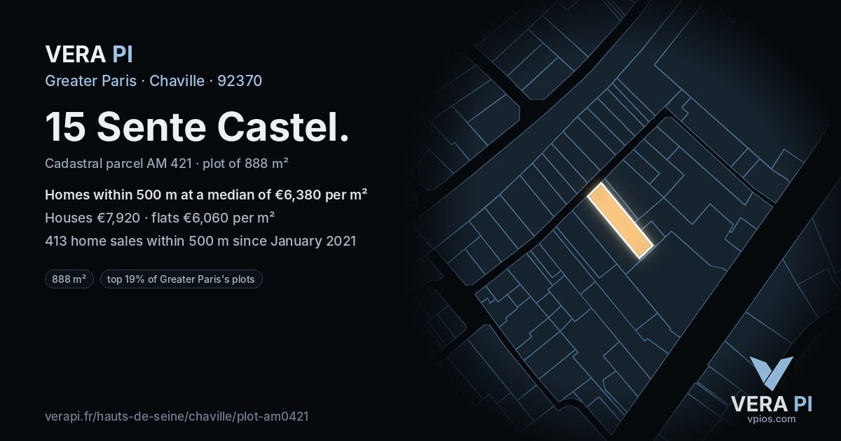 15 Sente Castel, Chaville at night – the plot lit, the parcels around coloured by the prices near them